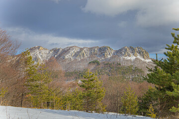 Bulgaria , Rhodope mountains the blue rocks close to Belintash,  Winter view