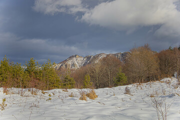 Bulgaria , Rhodope mountains the blue rocks close to Belintash,  Winter view