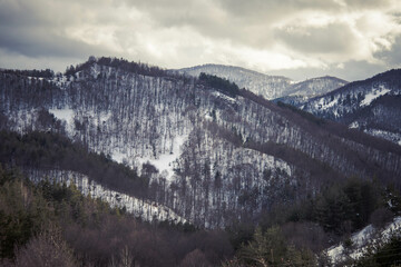 Bulgaria , Rhodope mountains the blue rocks close to Belintash,  Winter view