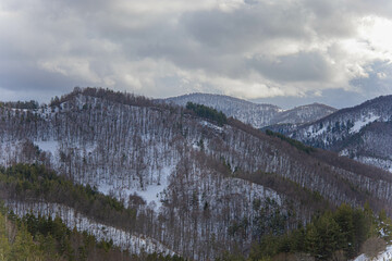 Bulgaria , Rhodope mountains the blue rocks close to Belintash,  Winter view