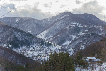 Bulgaria , Rhodope mountains the blue rocks close to Belintash,  Winter view