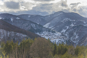 Bulgaria , Rhodope mountains the blue rocks close to Belintash,  Winter view