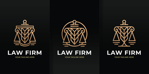 Vintage Luxury Law Firm Line Art Logo and Icon Template Editable