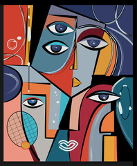 Colorful background, cubism art style,abstracts faces - 570818838