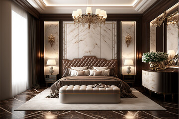Classic brown bedroom interior Generative Ai