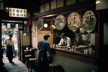Japan Izakaya Interior 1990s Traditional Japan Restaurant  (Generative AI) 