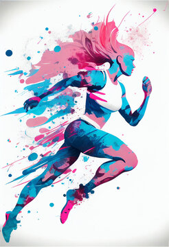 Colourful paint running woman duotone