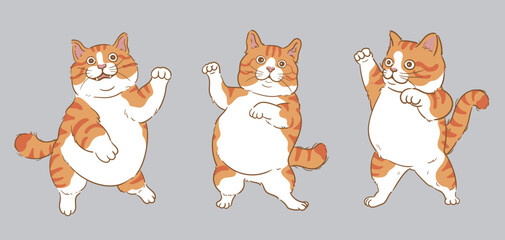 Cartoon happy dancing orange cat set