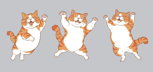 Cartoon happy jumping orange cat set