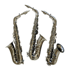 Obraz premium 3d rendering of saxophone wind instrument shiny silver color perspective view