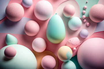 Abstract easter themed wallpaper with bright pastel geometric egg shapes, Copy space. Generative AI