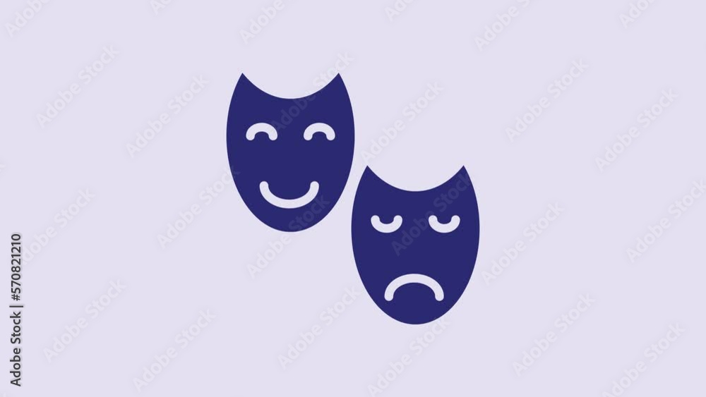 Wall mural Blue Comedy and tragedy theatrical masks icon isolated on purple background. 4K Video motion graphic animation