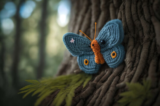 butterfly knitting art illustration cute suitable for children's books, children's animal photos created using artificial intelligence
