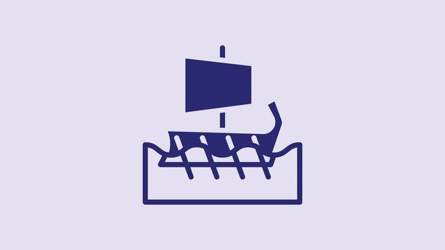 Blue Ancient Greek trireme icon isolated on purple background. 4K Video motion graphic animation