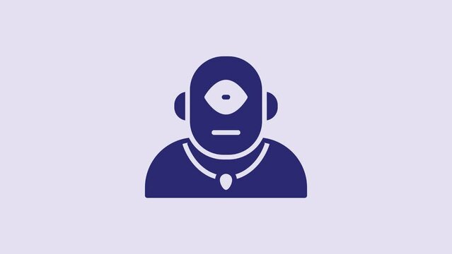 Blue Cyclops icon isolated on purple background. 4K Video motion graphic animation