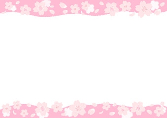 Cherry blossoms(sakura) and petals frame flat design cute and simple hand drawn illustration / 桜と花びらのフレーム フラットなデザイン かわいくてシンプルな手描きイラスト