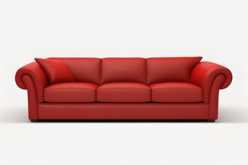contemporary red sofa standing alone, complete with cushions.
