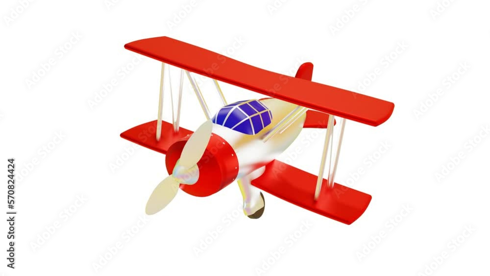 Poster 3d model of a toy biplane with a rotating propeller on a white background. animated looping splash s