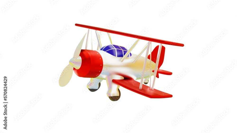 Poster 3d model of a toy biplane with a rotating propeller on a white background. animated looping splash s