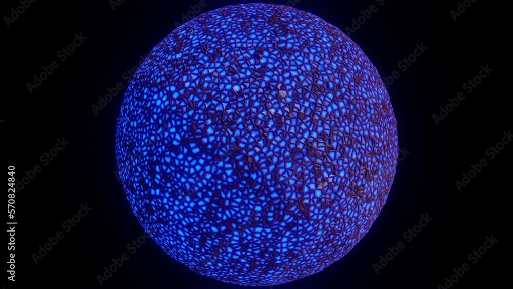 Poster sphere with animated glowing texture on black background. 3d render