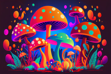 Obraz na płótnie Canvas Magic mushrooms psychedelic hallucination vibrant Generative AI