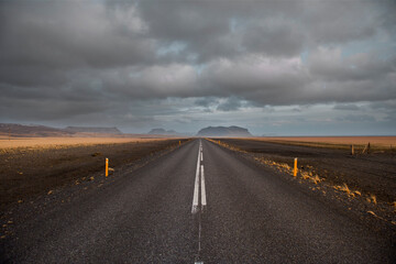lonely highway on the south coast in Iceland