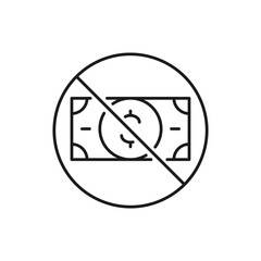 Money banknotes with prohibition sign, no money, credit rejection lineal icon. Cash payment, paper bill, dollar symbol design.