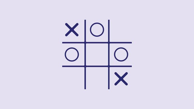 Blue Tic tac toe game icon isolated on purple background. 4K Video motion graphic animation
