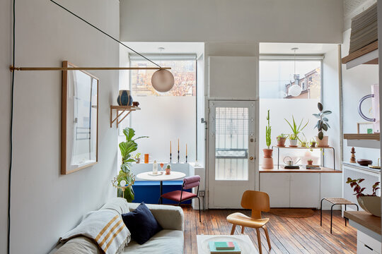 Livingroom in eclectic home office studio