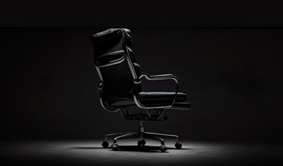 Fototapeta na wymiar leather office chair in front of black background. Generative AI