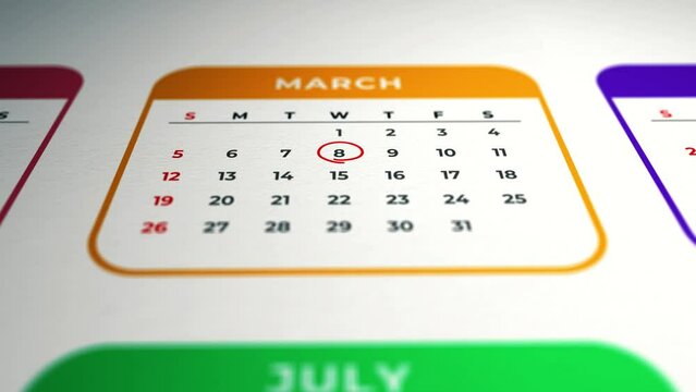 calendar showing women's day. women's day. hand drawing circel over calendar 8 march. planning for women's day