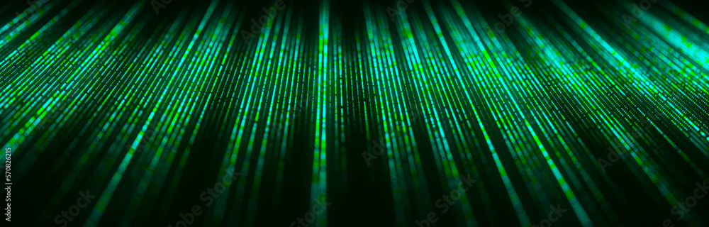 Poster perspective futuristic grid on green background. flow of glitter dots in digital cyberspace. network
