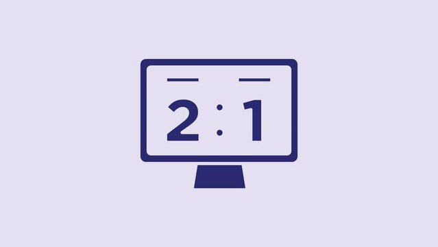 Blue Sport mechanical scoreboard and result display icon isolated on purple background. 4K Video motion graphic animation