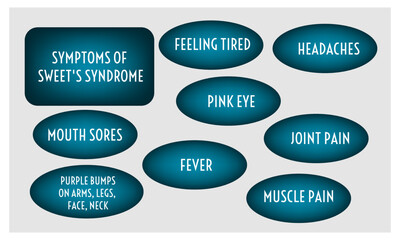 symptoms of Sweet's syndrome.  Vector illustration for medical journal or brochure. 