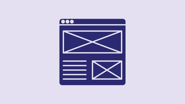 Blue Browser window icon isolated on purple background. 4K Video motion graphic animation