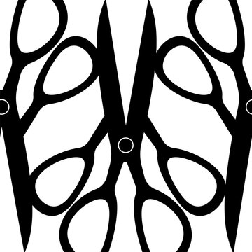 Interior picture with creative black scissors on white background. Website banner for fashion studio. 