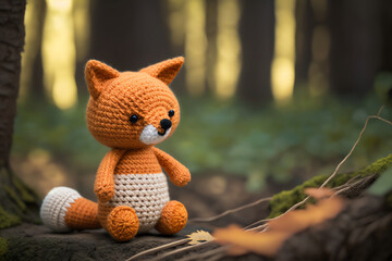 fox knitting art illustration cute suitable for children's books, children's animal photos created using artificial intelligence
