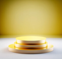 Round Podium Pedestal or Platform Background for Cosmetic Product Presentation Podium Advertising Place Blank Product Stand Background in Yellow Colors Illustration