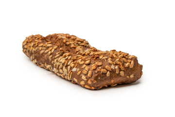 Loaf of bread with sunflower seeds isolated on a white background.