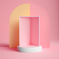 Abstract Pastel Color Mock Up Scene White Podium and Pink Background for Product Illustration