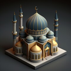 Mosque miniature in flat simple minimalist background design