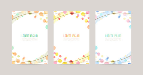 Vector card design template with colorful watercolor bubbles, gold lines
