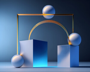 Background Image of Abstract Blue Color Geometric Shape Podium Background Modern Minimalist Mockup for Cosmetic Podium Display or Showcase