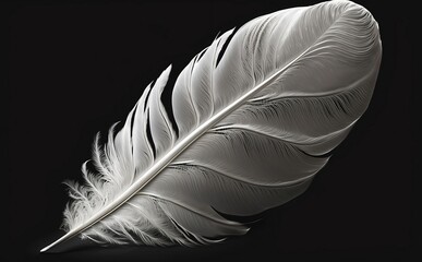 White feather on black background. Generative AI technology.