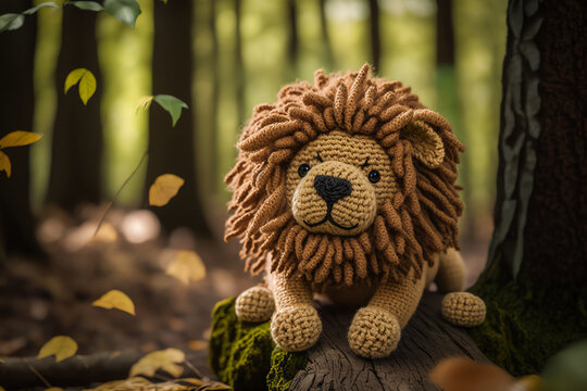 lion knitting art illustration cute suitable for children's books, children's animal photos created using artificial intelligence