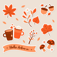 Hand drawn of hello autumn themed element sticker set collection vector stock