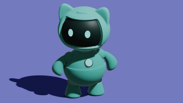 Turquoise cute robot cat toy. Minimal modern motion design.