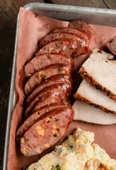 Closeup of Smoked Sausage and Turkey