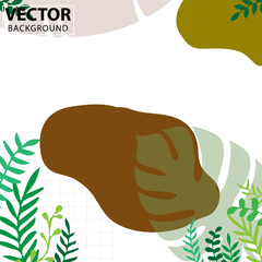 Spring green square backgrounds. Minimalistic style with floral elements and texture. Editable vector template for card, banner, invitation, social media post, poster, mobile apps, web ads