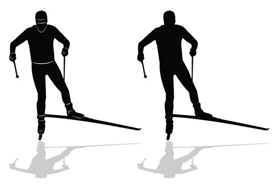 silhouette of a cross - country skiing , vector drawing